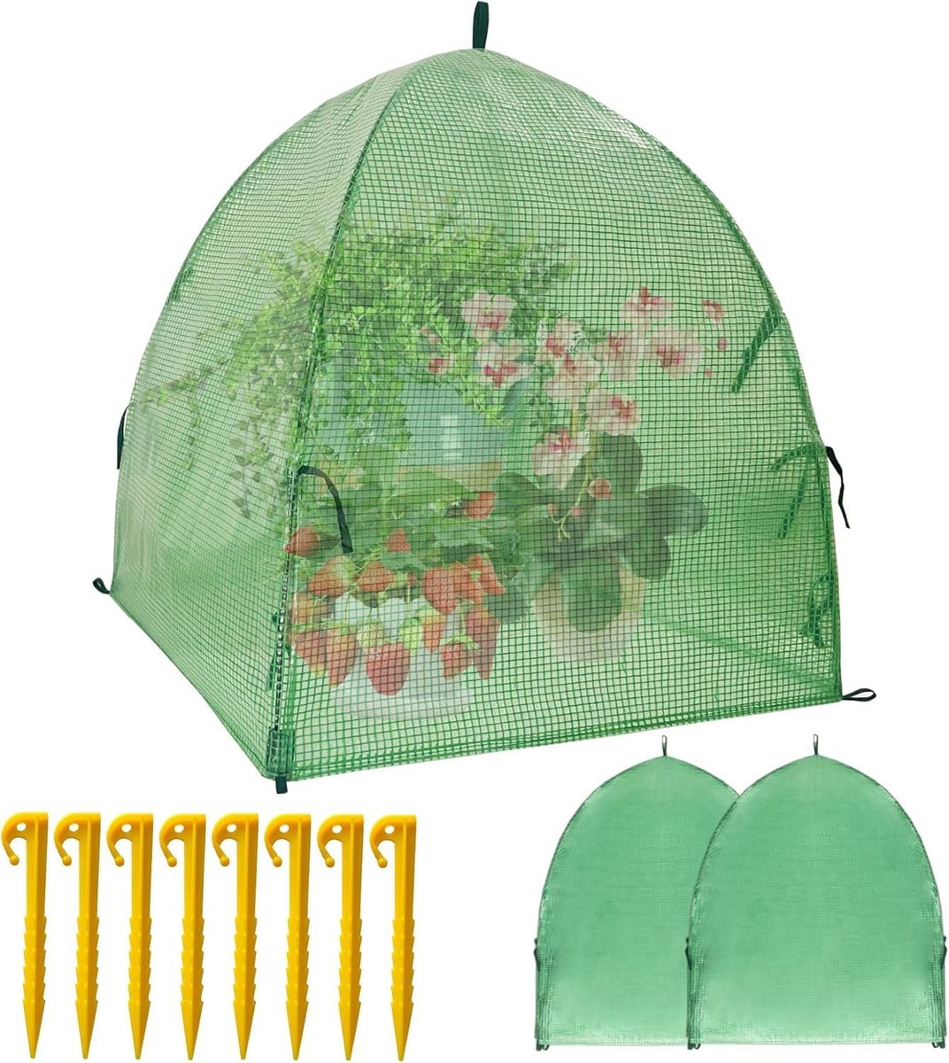 SnelShoppen - Pack van 2 Frost Protection Plant Covers 22" x 22" Winter Bescherming voor Tuinplanten, Groene Mini Serre met Vochtige Dome voor Zaadlin