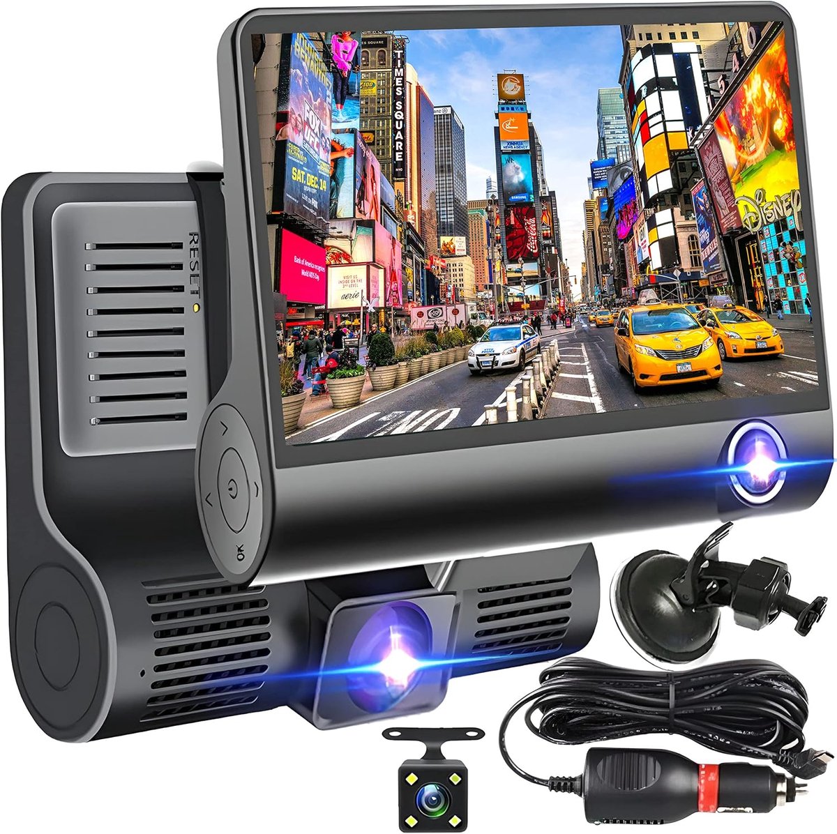 SnelShoppen - Retoo Dash Cam Voor- en Achteruitrijcamera 360 Graden 3 in 1 FHD 1080p 170° Hoek G Sensor Bewegingsdetectie Parkeermonitoring Loopopname