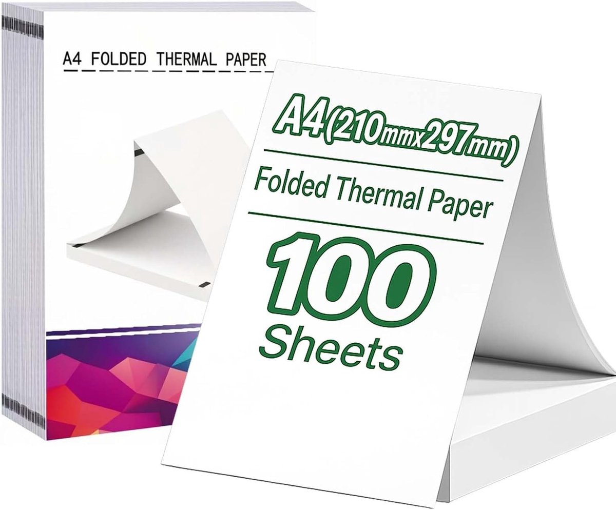 SnelShoppen - A4 Thermal Paper 100 Vellen, BPA Vrij, 210x297mm, Ideaal voor Thermal Printers, Documenten, Foto's, Labels, Vouwbaar, Handig voor Thuis