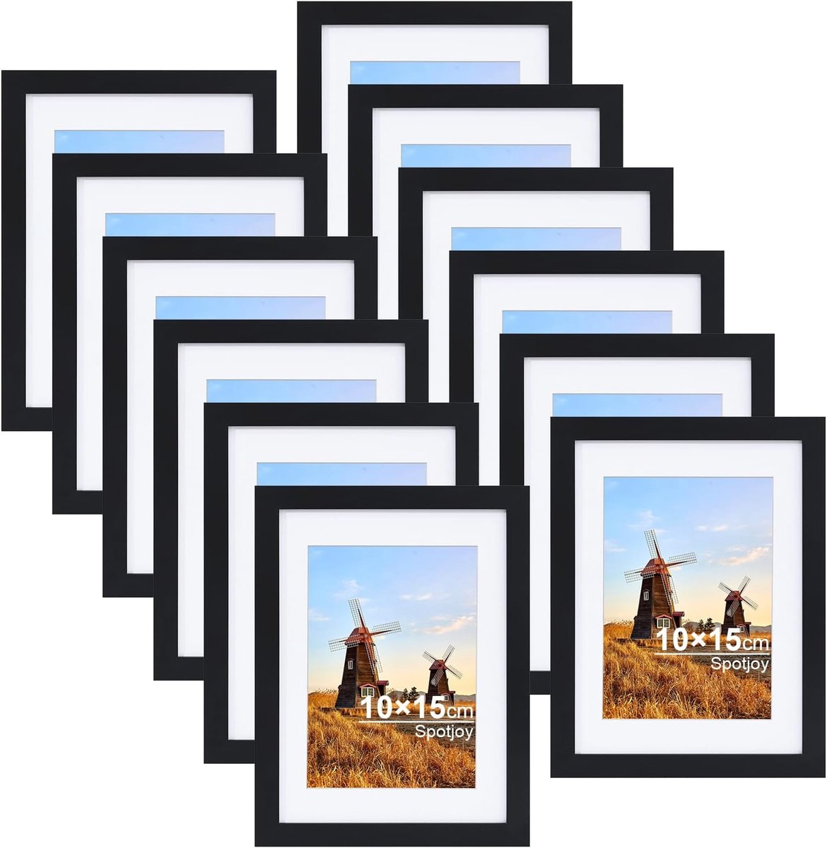SnelShoppen - Set van 12 Houten Fotolijsten 10 x 15 cm met Acrylglas - Stijlvolle Documentenlijst voor Posters, Foto's en Kunstwerken - Zwart MDF voor