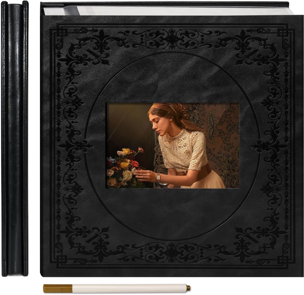 SnelShoppen - Vintage Foto Album met Zelfklevende Pagina's, Faux Leren Kaft, Gegraveerd Ontwerp, 30 Bladen, 60 Pagina's, Scrapbook voor Baby, Bruiloft