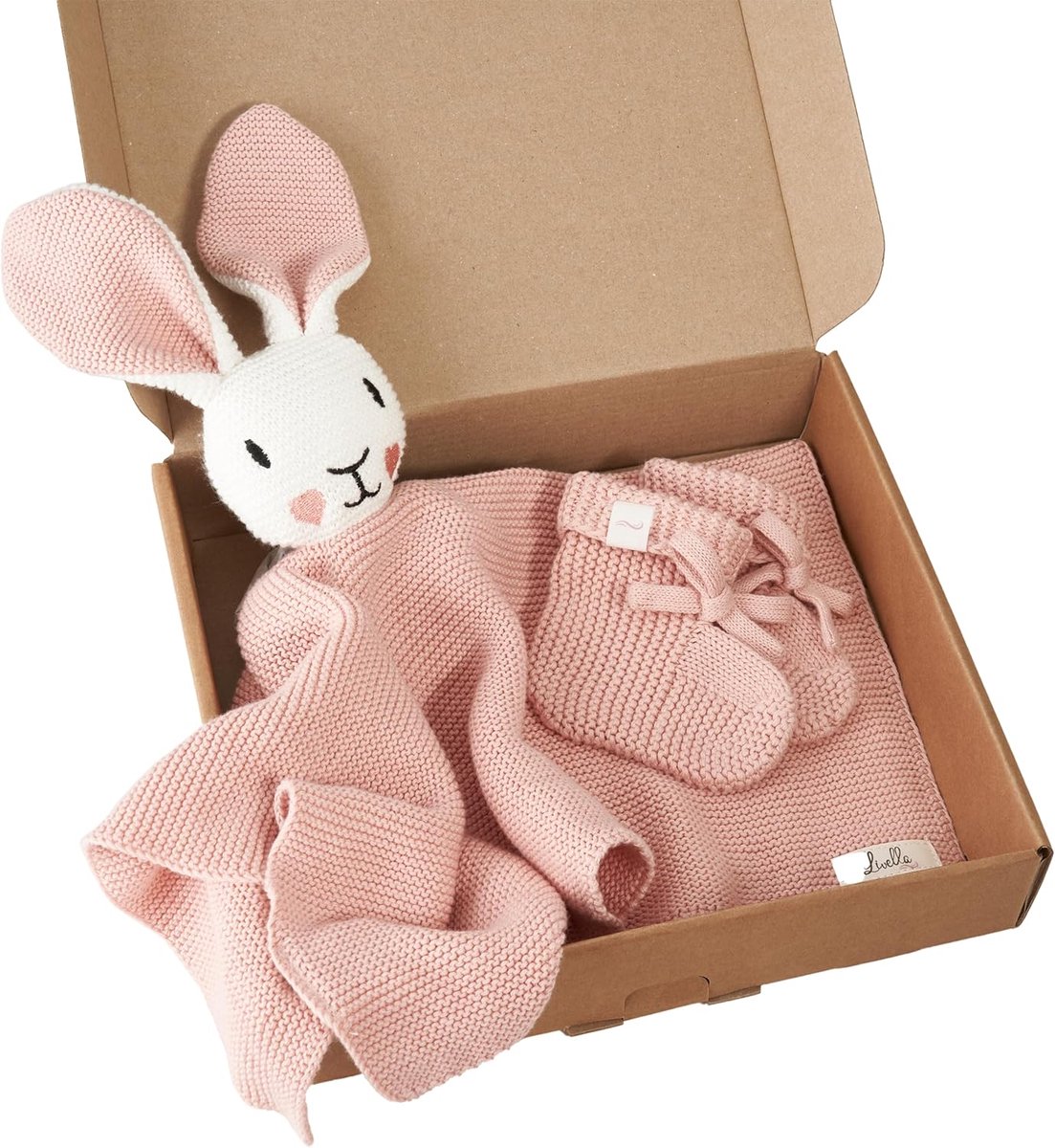 SnelShoppen - Cuddly dekentje met sokken 'konijn', 40x40 cm, biologisch katoen, premium knuffeldeken, ademend, Oeko-Tex & GOTS gecertificeerd, perfect