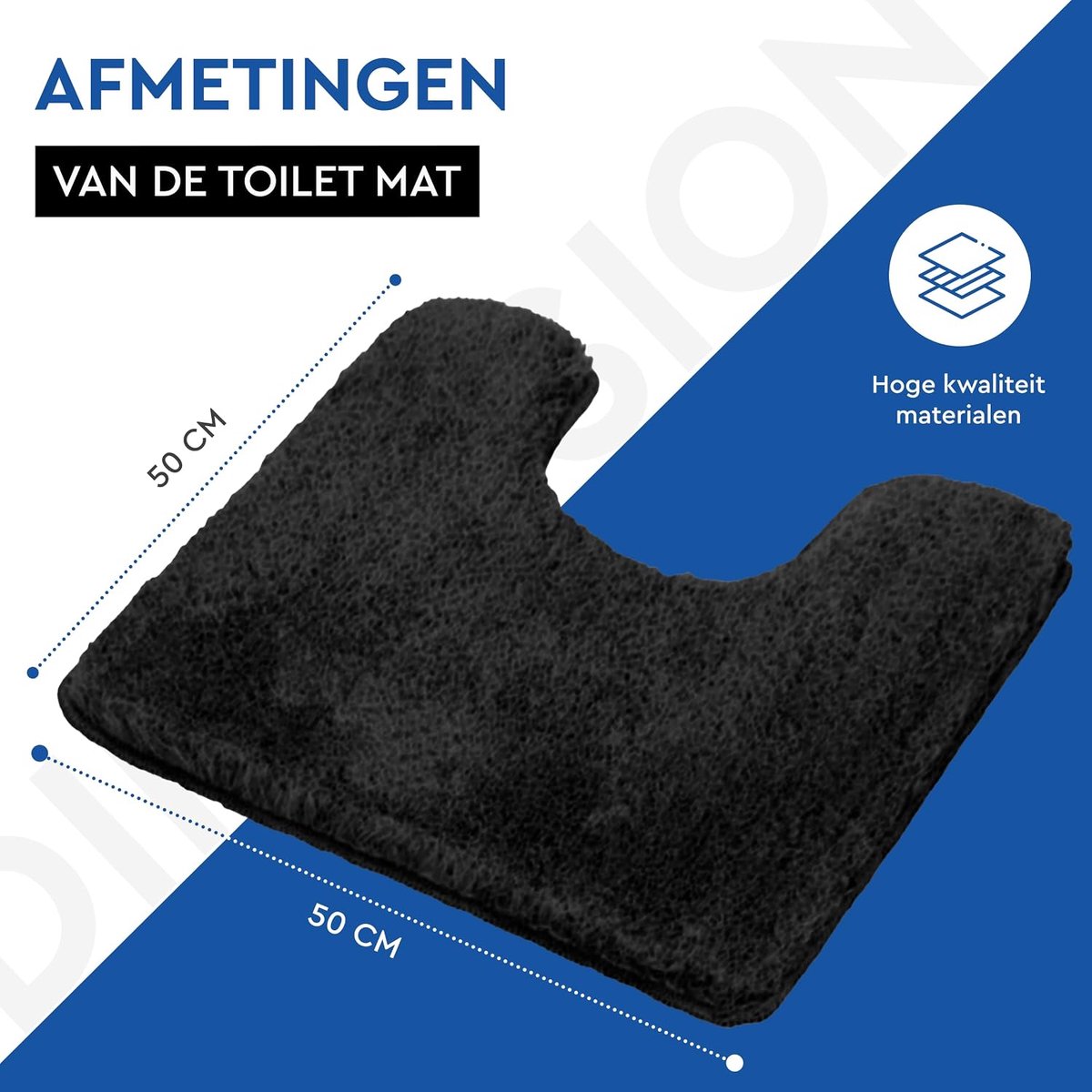 SnelShoppen - Toiletmat Non-Slip 50x50 cm - Zwart - Douchemat - Badmat - Vloermat - Badmat Set - Antislip - Ideaal voor Badkamer en Toilet