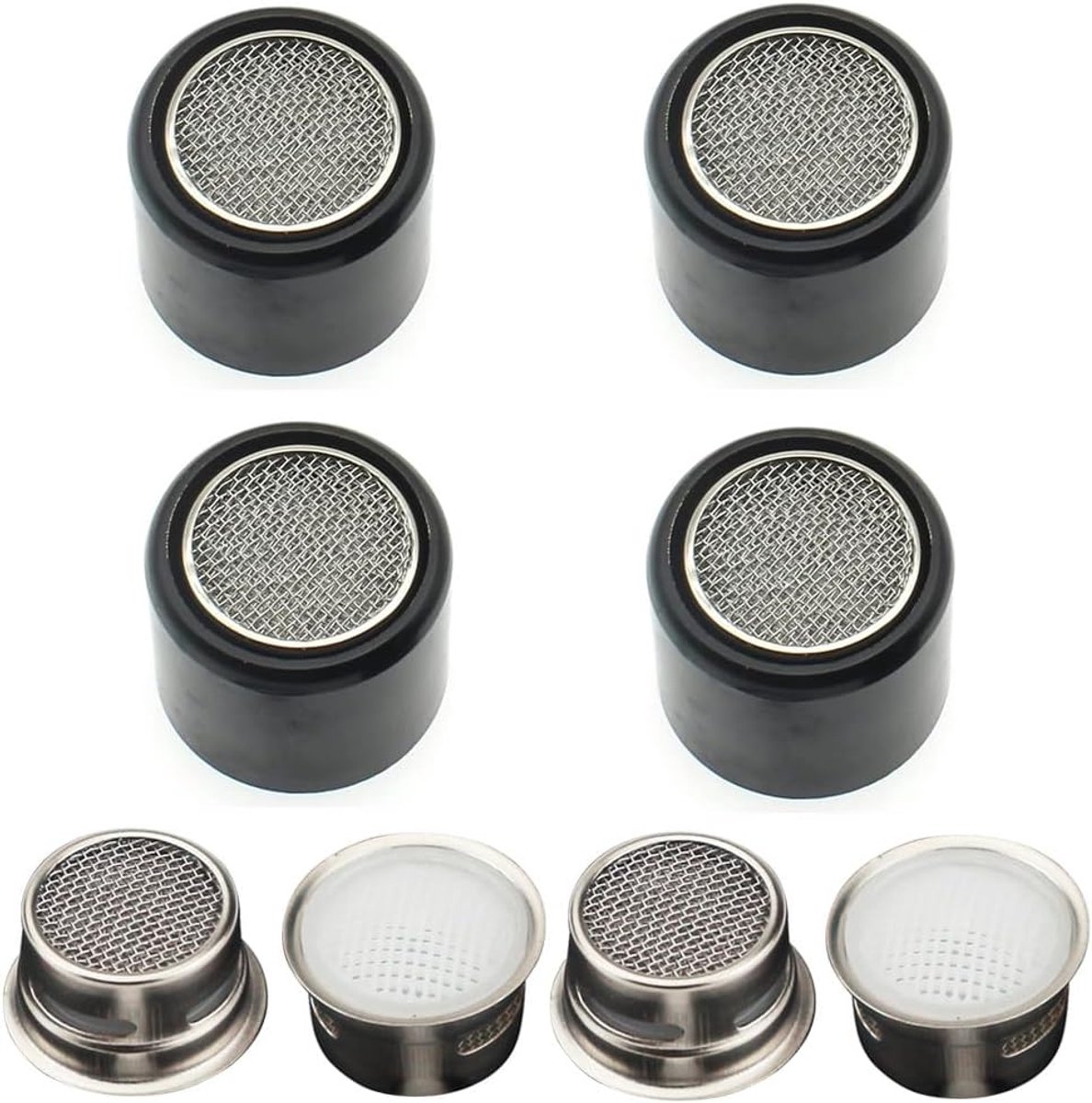SnelShoppen - Waterbesparende Kraan Regulator Set - 4 Stuks Perlators - Stijlvol Zwart - Hoogwaardige RVS en Messing - Ideaal voor Keuken en Badkamer