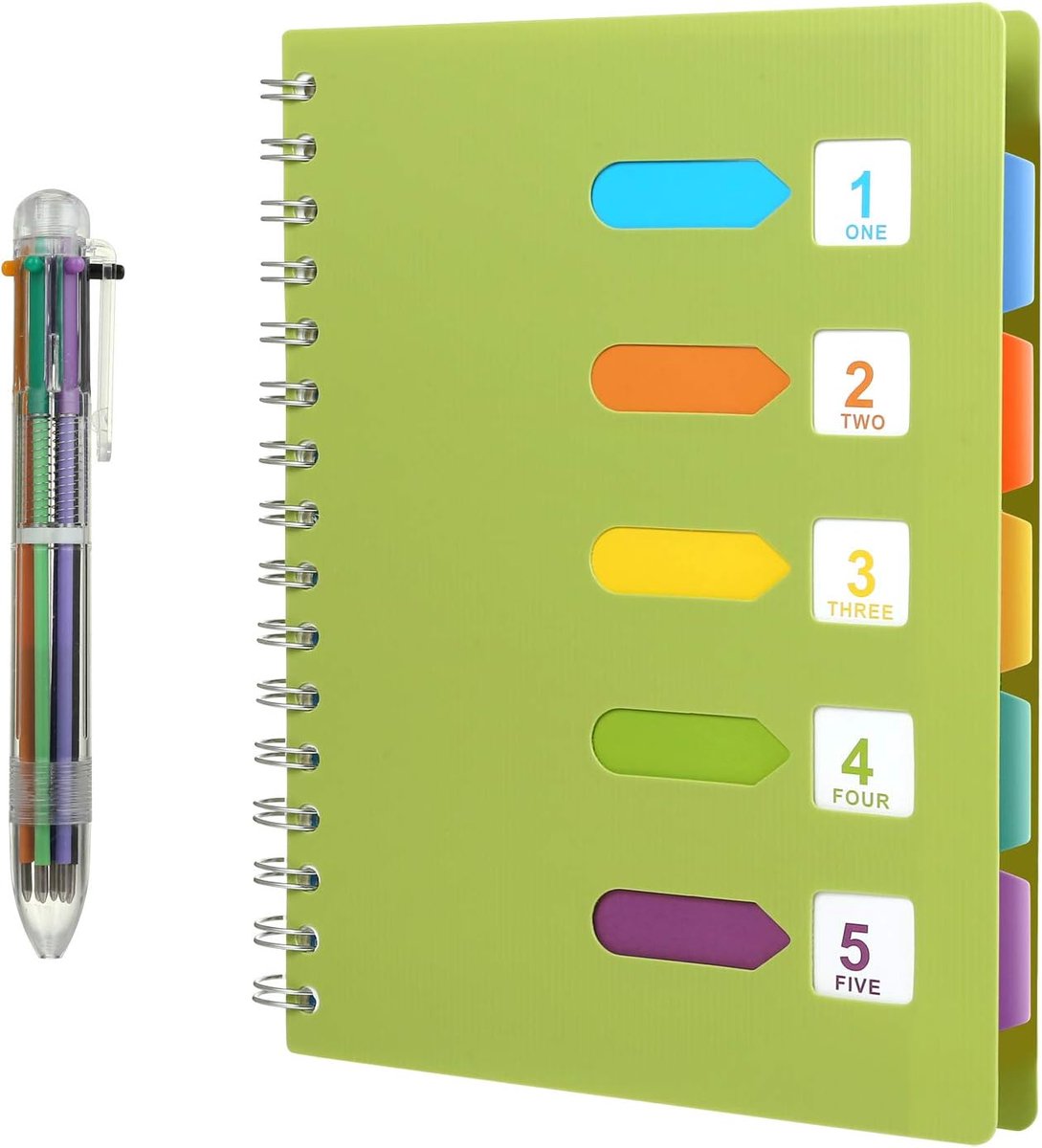 SnelShoppen - A5 Notebook met Ringband, 240 Pagina's, Gelijnd Notitieboek, Spiral Block met Balpen in 6 Kleuren, Perfect voor School, Werk en Notities