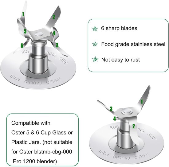 SnelShoppen - Mixer Onderdelen Set 8-Delig voor 6 Cups Blender, Glazen Vaat met IJsblad en Deksel, Perfect voor Keuken, Smoothies en Soepen — afbeelding 3