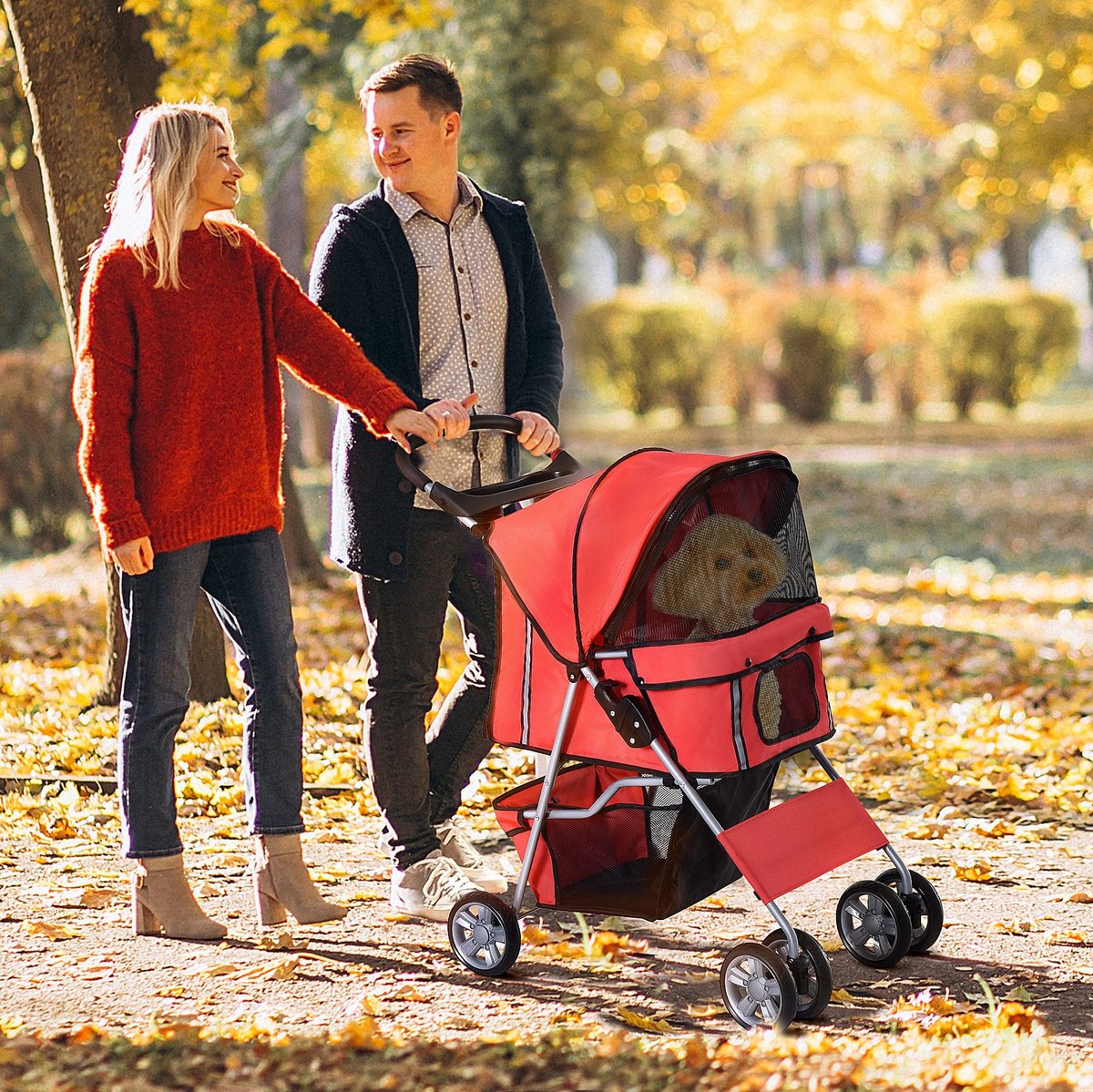 MODENUIT Dierenbuggy – Opvouwbaar – 75 x 45 x 97 cm – Polyester – Rood – Voor Kleine Honden Tot 10 kg