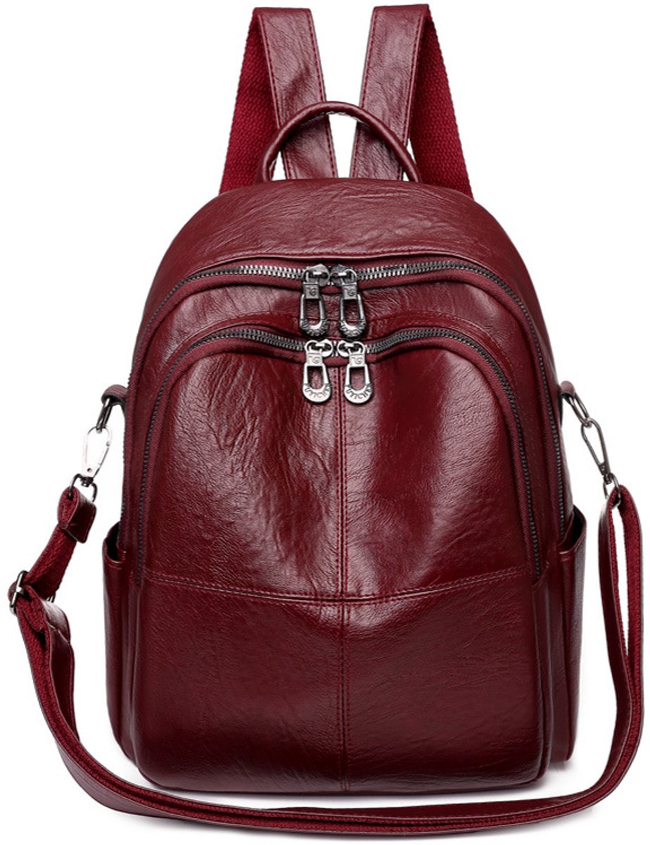 Damesrugzak - Kangoeroemodel - Modieuze accessoire - Vintage design - Praktisch en duurzaam - Milieuvriendelijk leer - Multifunctioneel - Bordeauxrood