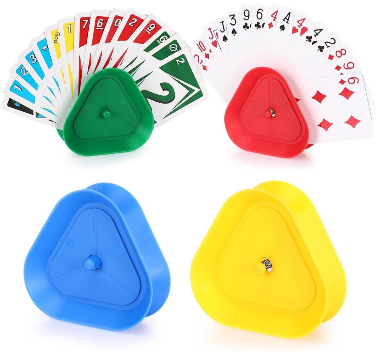 SSTRWGOOD 4 Stuks Beleggingskaarthouders - Triangulaire Kaarthouder - Kleurrijke Set met Afgeronde Hoeken - Geschikt voor Kinderen, Volwassenen en Senioren - Kunststof - 8.5x8x2.6cm