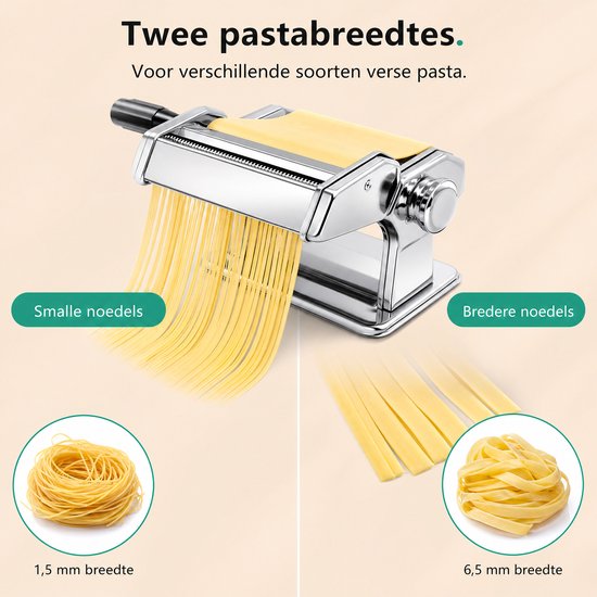 Handmatige-Pastamachine-Volledig-Stalen-Noedelmaker-Handbediende-Pastapers-Kleine-Noedelmachine-Pasta-Roller-Voor-Thuisgebruik-2-Snijmessen-Zilver — afbeelding 5