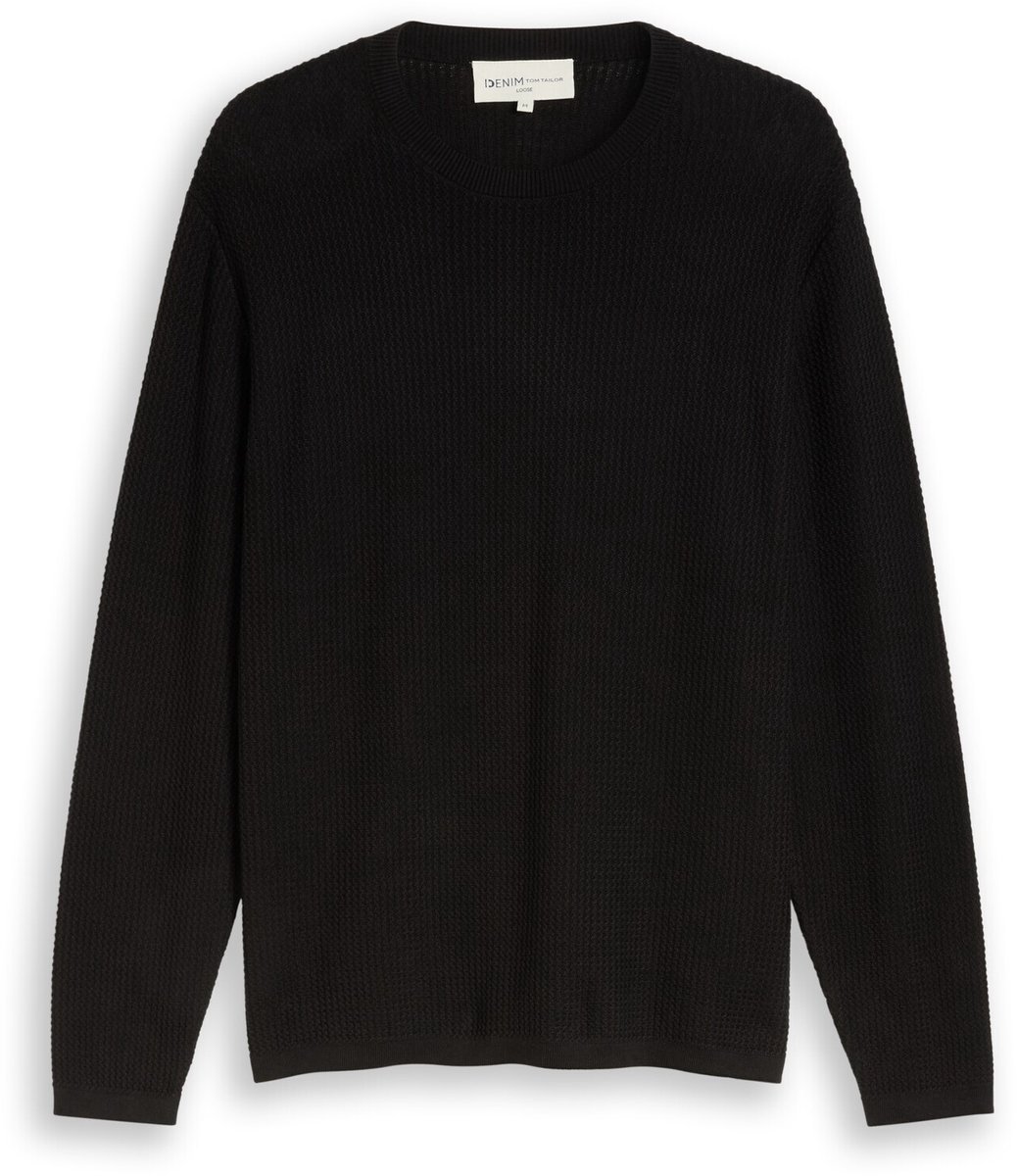 Tom Tailor Denim - Katoenen gebreide trui met losse pasvorm - Maat XL - Black