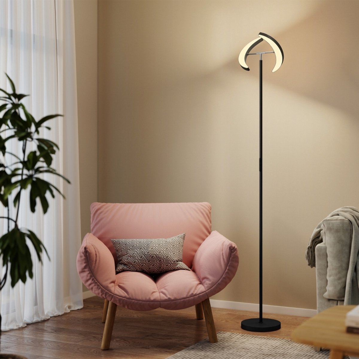 Staande Lamp – Dimbaar Met Draaibare Dubbele Lampkoppen – Ø30 x 188 Cm – Plastic – Zwart – Lees En Sfeerverlichting Voor Woonkamer