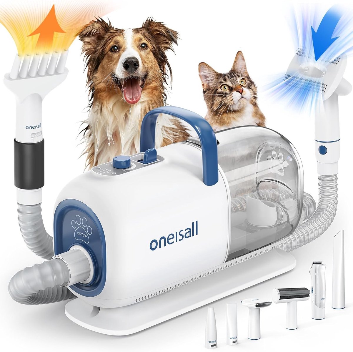 Hondentondeuse voor dikke vacht - Blauw - 2,5 L - Stofzuiger en Droger 3-in-1 - Professionele Dierenverzorgingsset