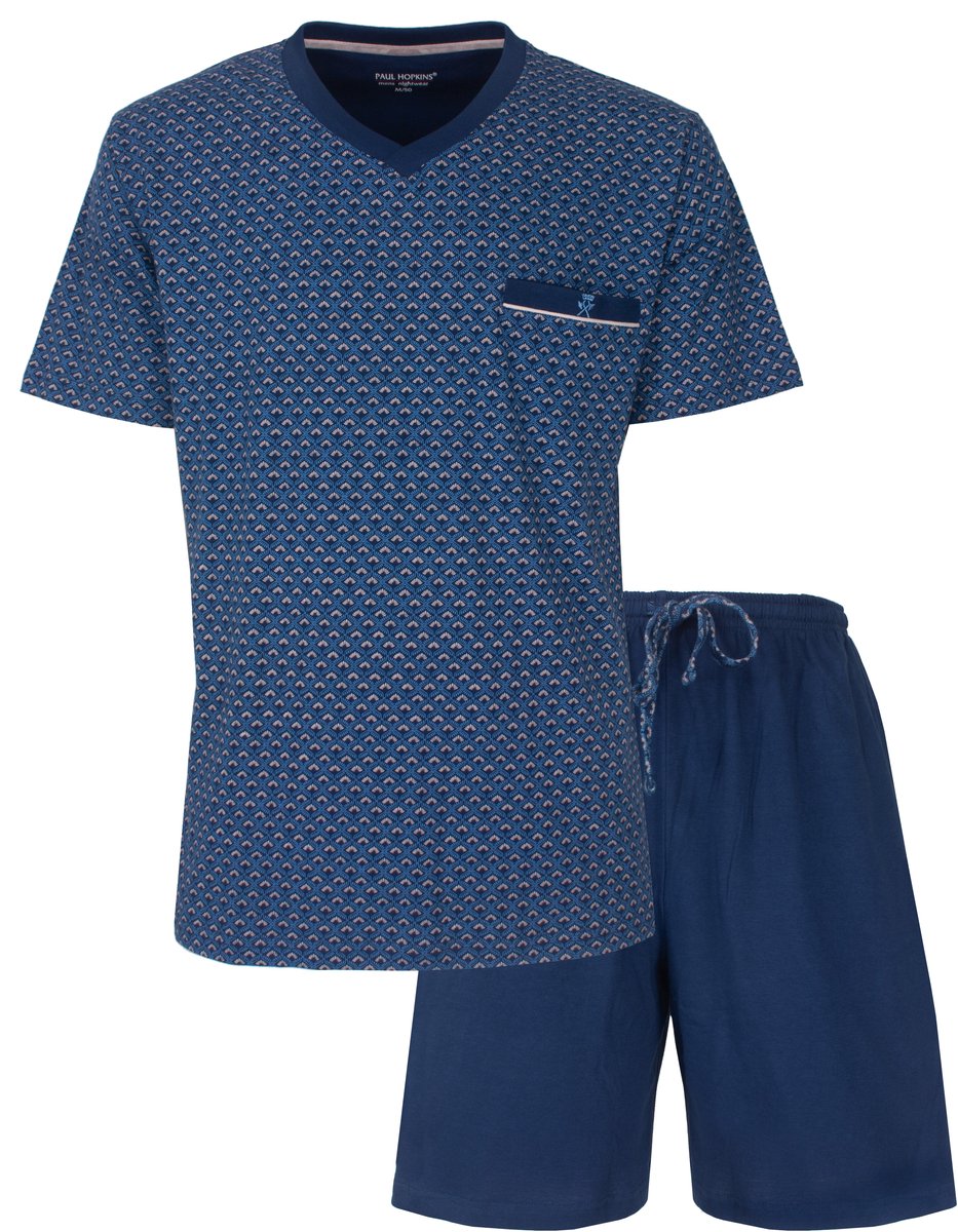 Paul Hopkins Heren Shortama - Korte Mouwen - V-hals - Blauw - Maat XL