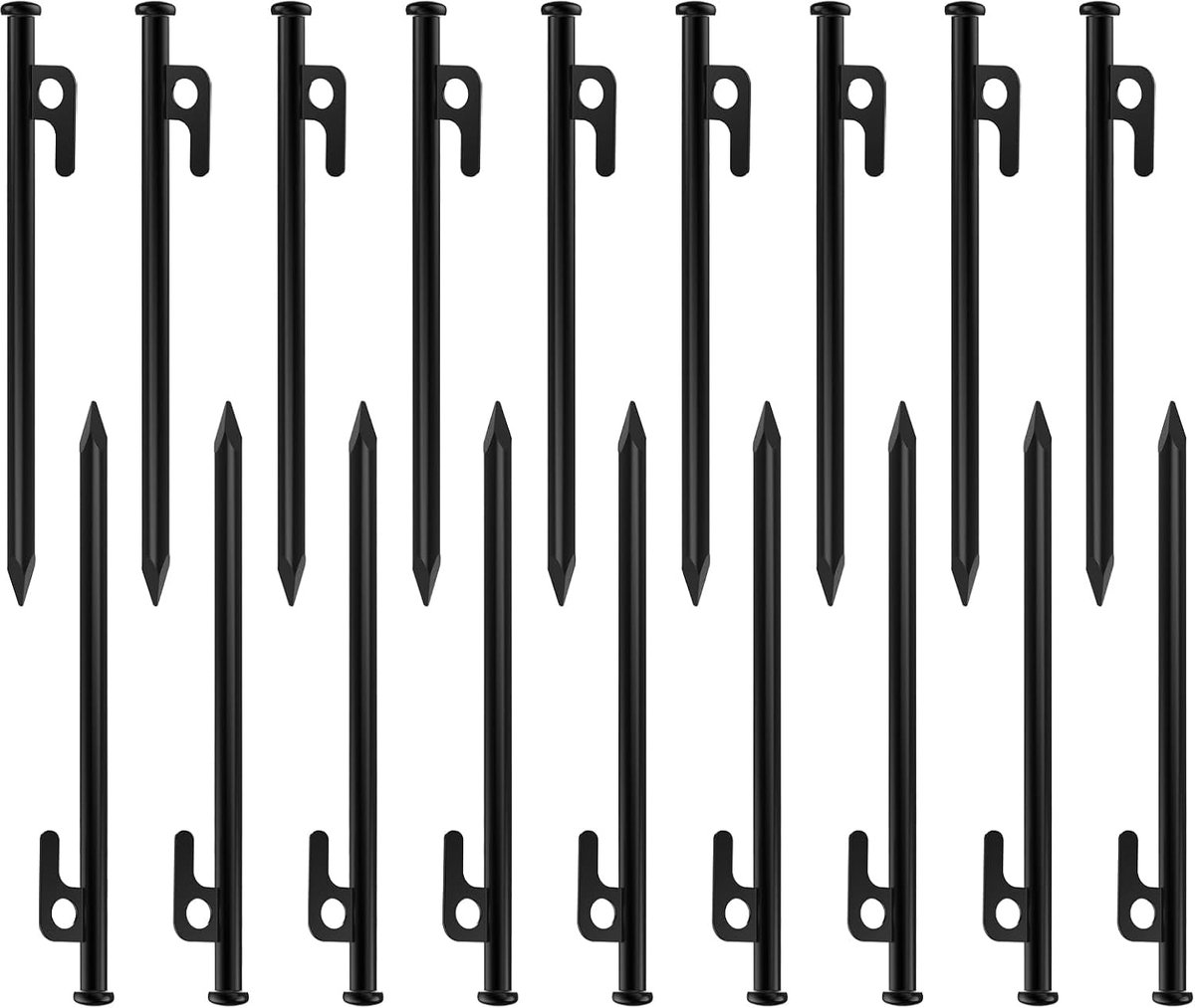 Set van 16 tentpinnen, 25 cm lange, robuuste tentpinnen van gesmeed staal, Geschikt vooralen tentpinnen Geschikt voor buiten, verdikte tentpinnen, inclusief opbergtas, regenhoezen en andere kampeeraccessoires.