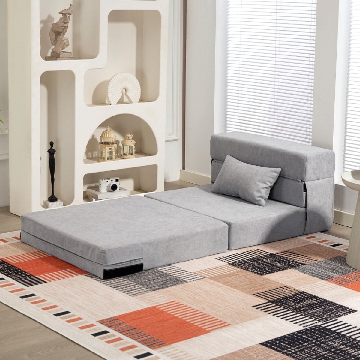 MODENUIT Slaapbank 210 x 80 cm - Opvouwbaar Naar Matras - Voor Woonkamer En Logeerkamer - Foam - Lichtgrijs