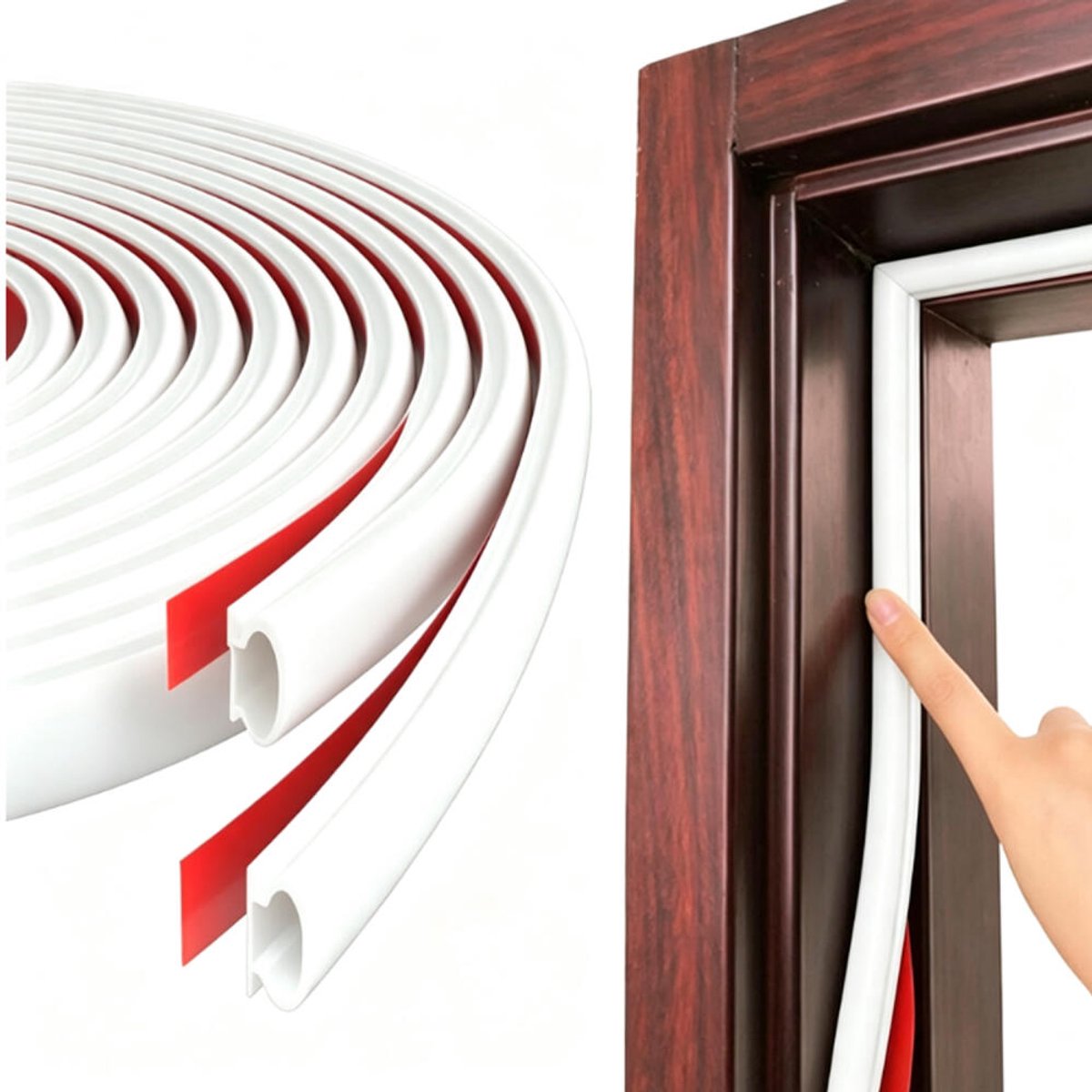 Deur- en raamafdichtingsstrips met lijm - Deurkozijn tochtstopper - Deurafdichting - Zelfklevend rubber - D-vormige deurkozijnopening - Raamrubbers - Rubber Door Sealing - 6m - Zelfklevende Deurafdichtingsstrip - wit
