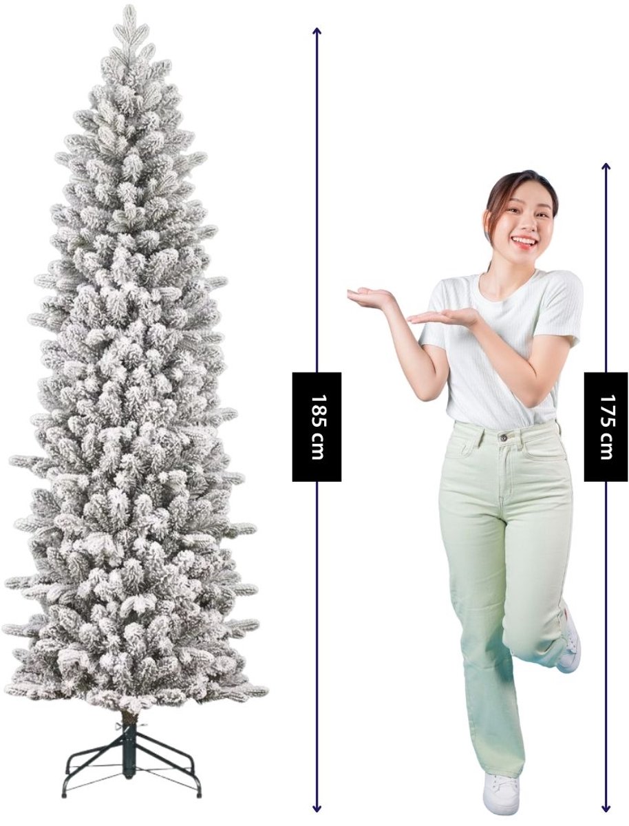 Black Box Trees Harma Pilar Kerstboom - Kerstversiering voor Binnen - Kunstboom met Volle Uitstraling - Smalle Boom met Sneeuweffect - Groen Frosted - H215 x Ø66 cm – foto 4
