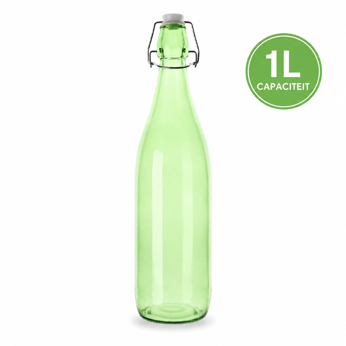 Glazen Beugelfles 1 Liter Groen – Herbruikbare Fles met Beugelsluiting – Ø 8,6 x 32 cm – Voor Water, Sap, Limonade, Siroop & Zelfgemaakte Dranken