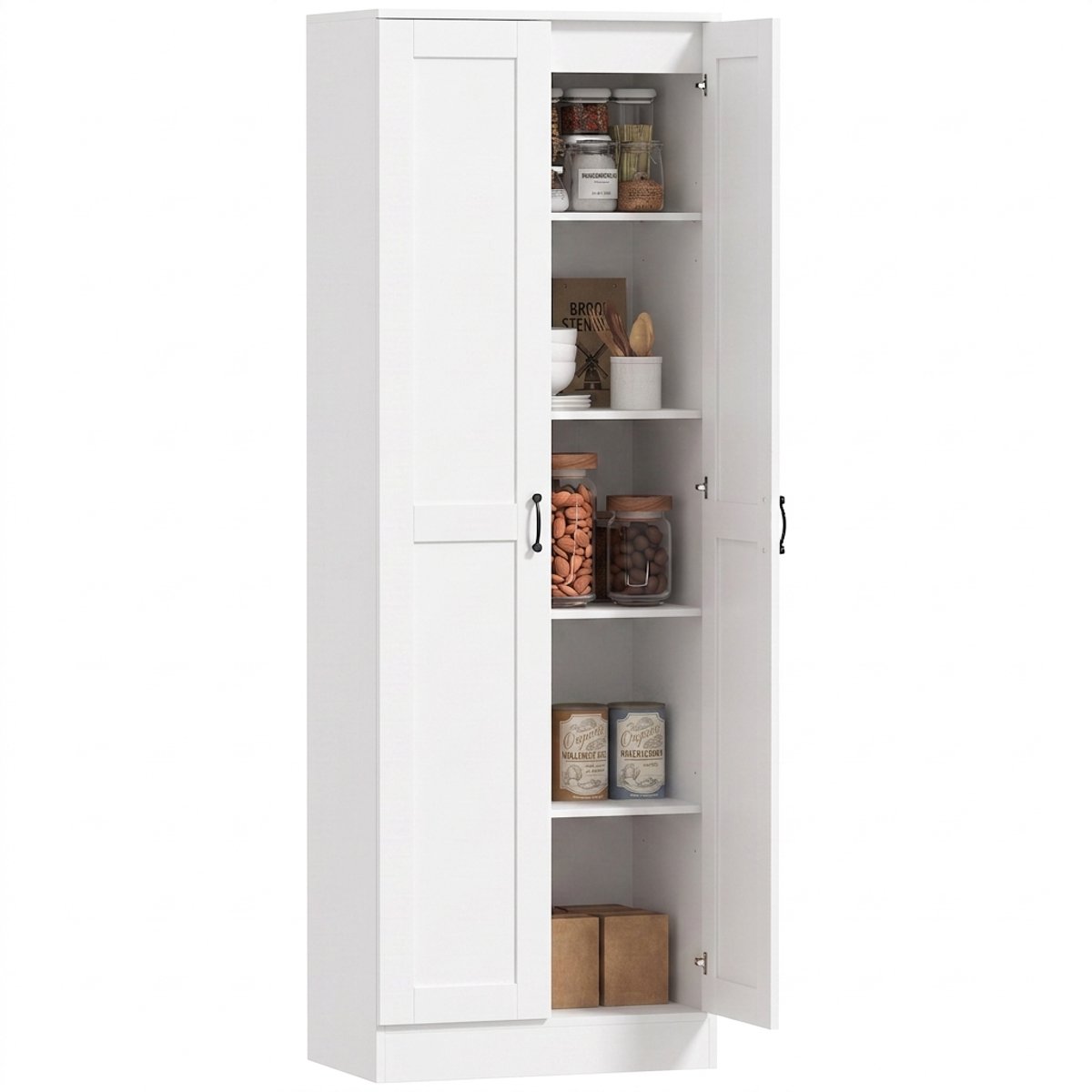 Voorraadkast - 175 cm - Met opbergruimte-keukenkast met soft-close deuren en verstelbare planken-Wit