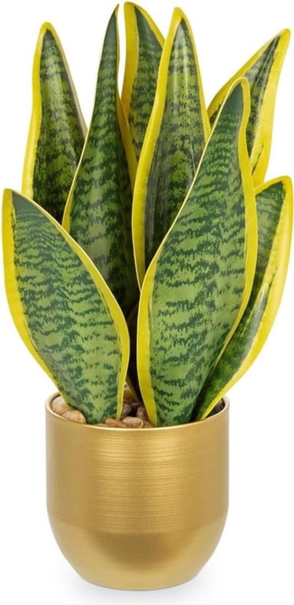 Kunstplant in verzinkt stalen bloempotten - kleine kunstmatige slangenplant voor badkamer, slaapkamer en thuiskantoor - decoratieve kunstplant met realistische uitstraling