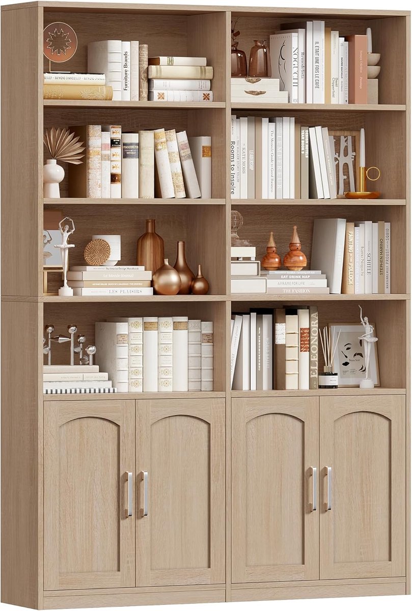 Home & Beyond® Boekenkast met Deuren - Vitrinekast met Open Vakken - Eiken - 115x27x185.5 cm