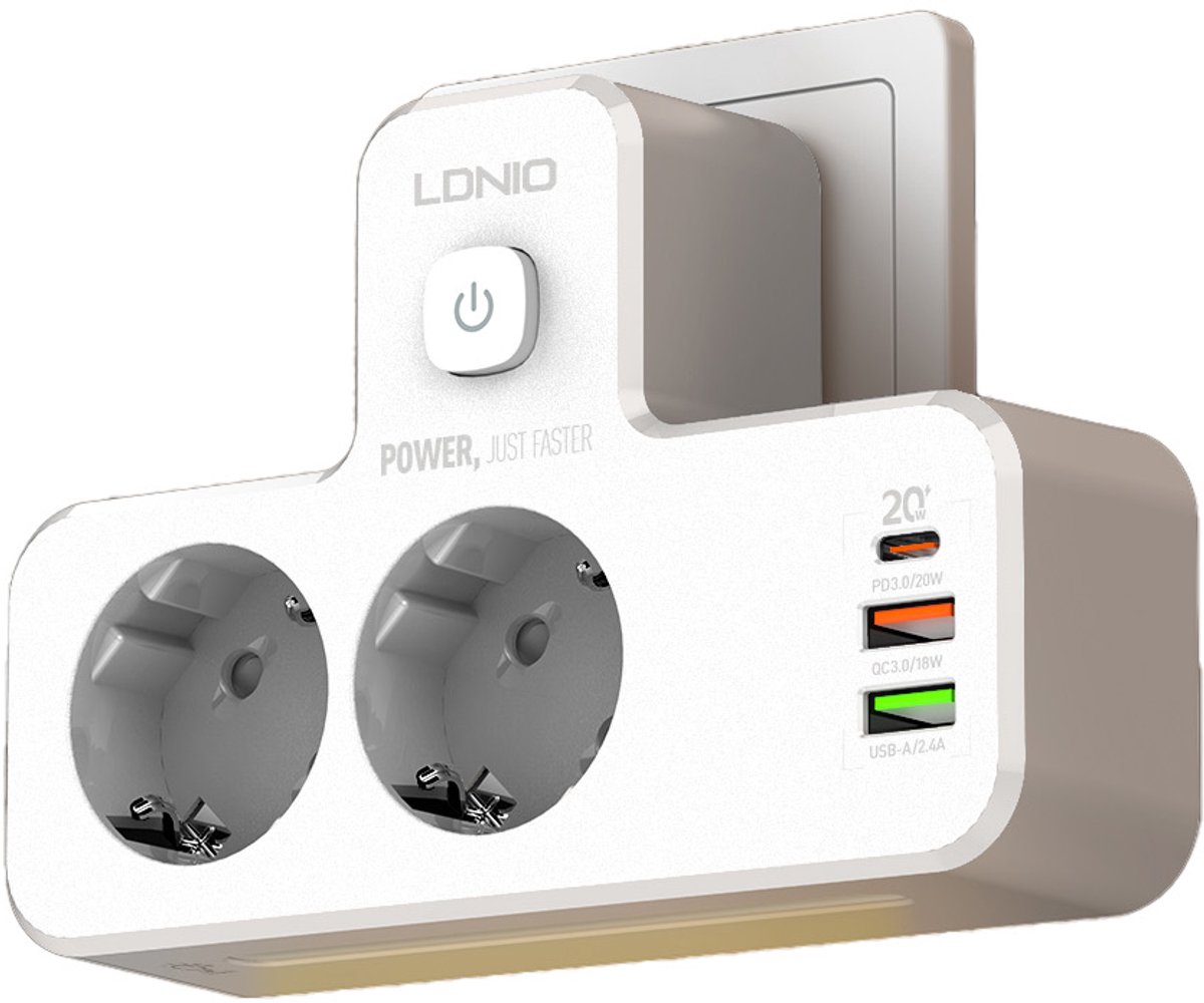 5-in-1 USB-stekkerdoos - Ronde poort - Type-C multiport snellaadstekkerdoos - Draadloze USB-aansluiting - Ondersteunt QC 3.0 en USB-C PD 3.0 snelladen - Zwart