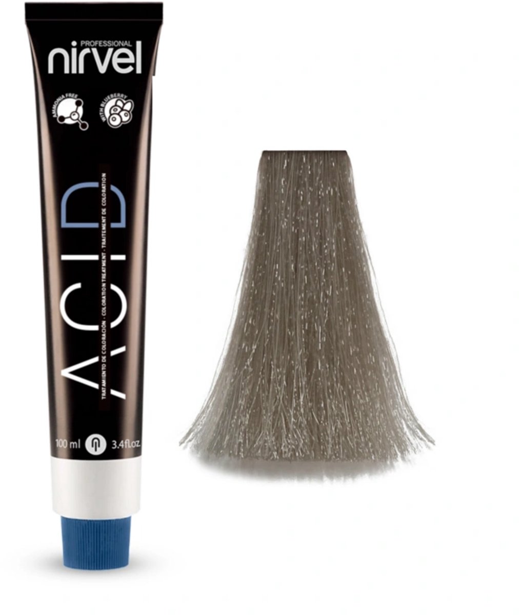 Nirvel ACID MID STEEL 7/1 / Professionele haarkleuring met zure pH-waarde voor koel asblond met metallic highlights 100 ml