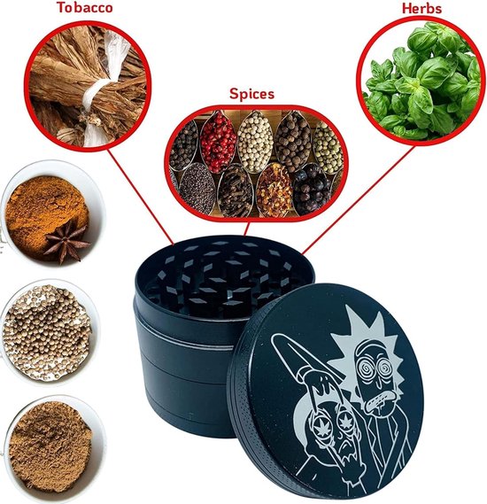 Grinder - Zwart - 50 mm - Zinklegering - Voor Gedroogde Kruiden — afbeelding 2