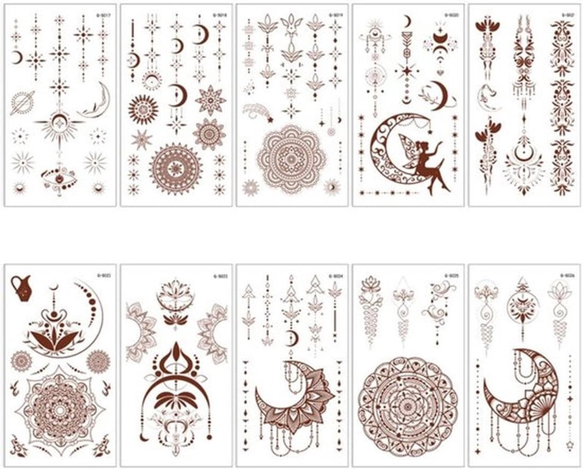 Tattoopapier 10 Vellen - Waterbestendig - Tijdelijke Tatoeages - Metallic Tatoeages - Cadeau voor Feest - Tot 170 Designs