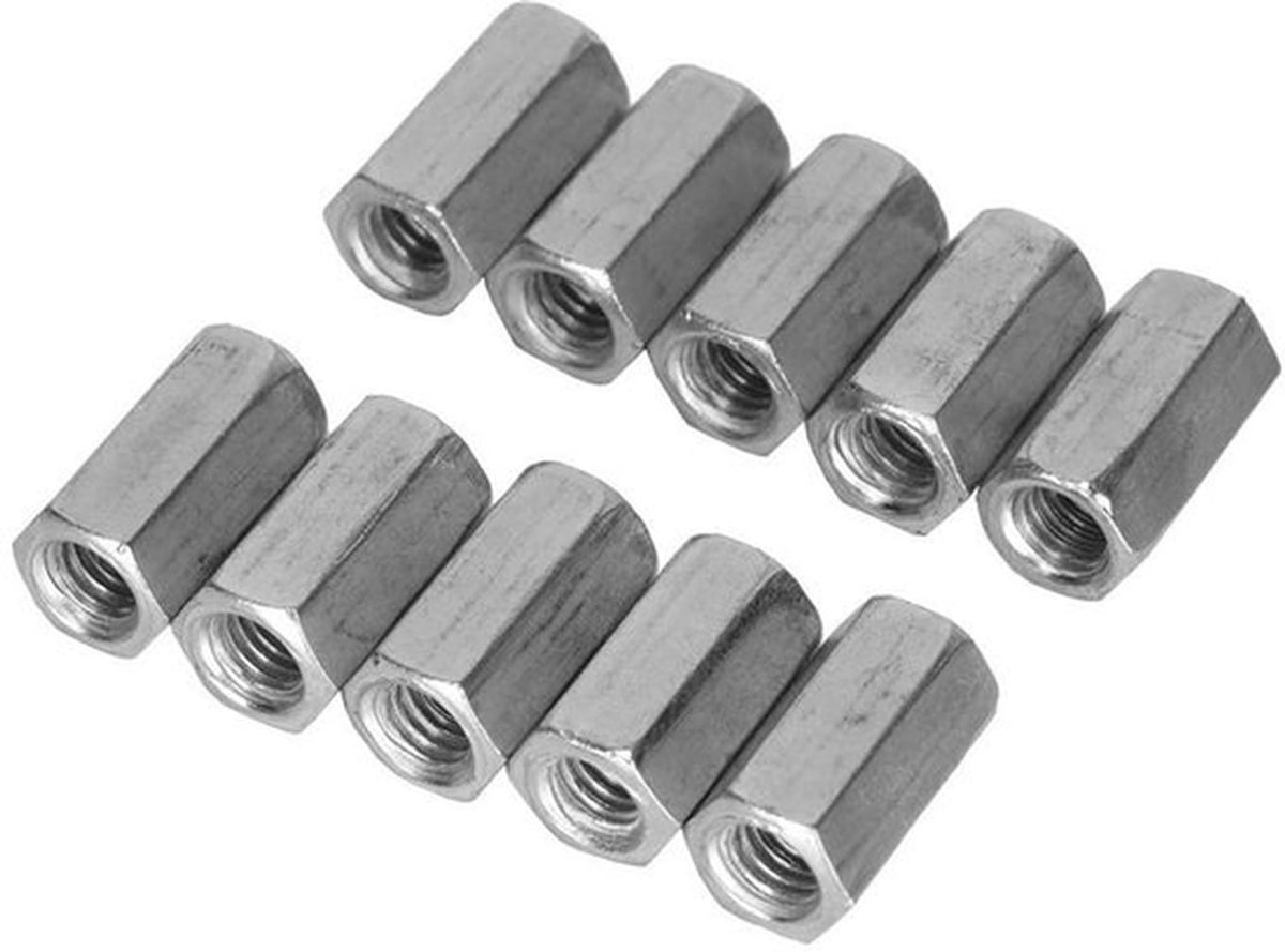 Bovenmoer Zeskantig - Lange Zeskantmoer - Hexagonale Sluiting - Gegalvaniseerd Koolstofstaal - M6 x 18 - Corrosiebestendig - Moeren