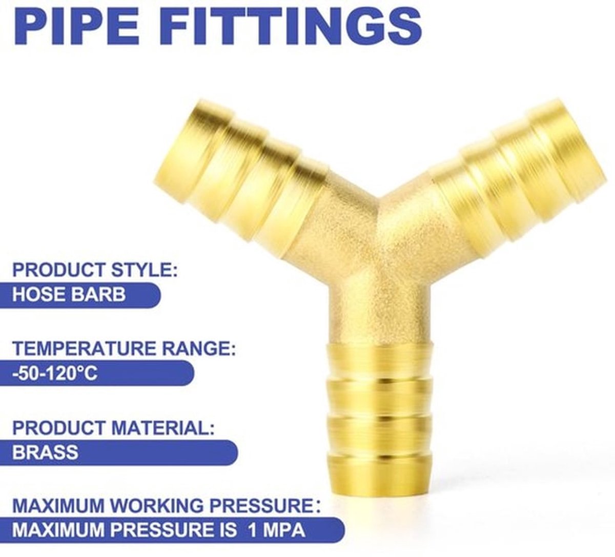 Slangfitting 10mm Messing - 3-weg Y-vormige T-connector - 5 Stuks - Klemmen - Duurzaam - Eenvoudige installatie - Slangconnector