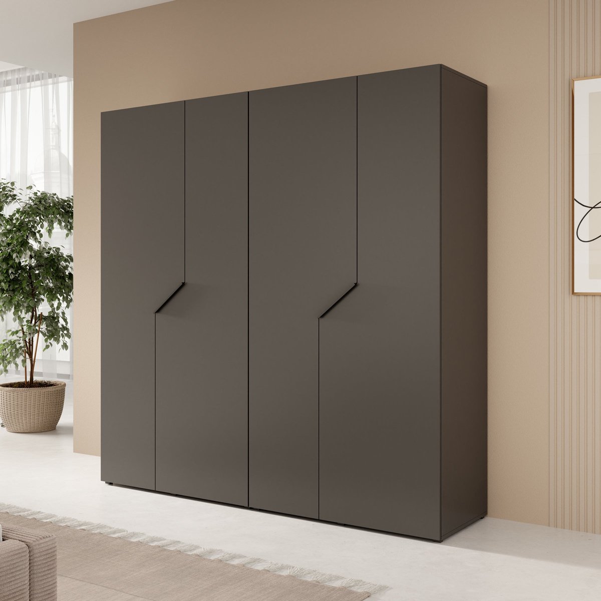 MEUBELLA Arena - Kledingkast 4-deurs - Zwart - 200x202x50 cm