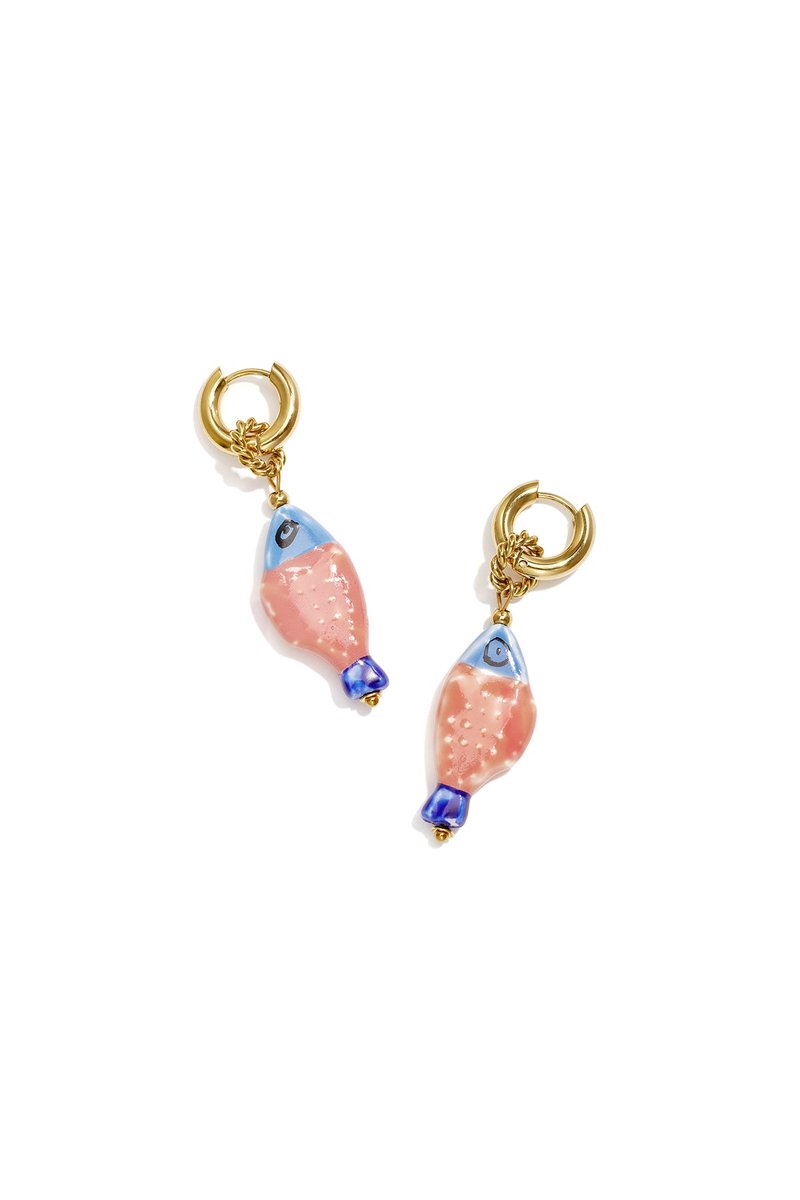 Ziva - Vis Oorbellen - Keramiek & Stainless Steel - - Roze