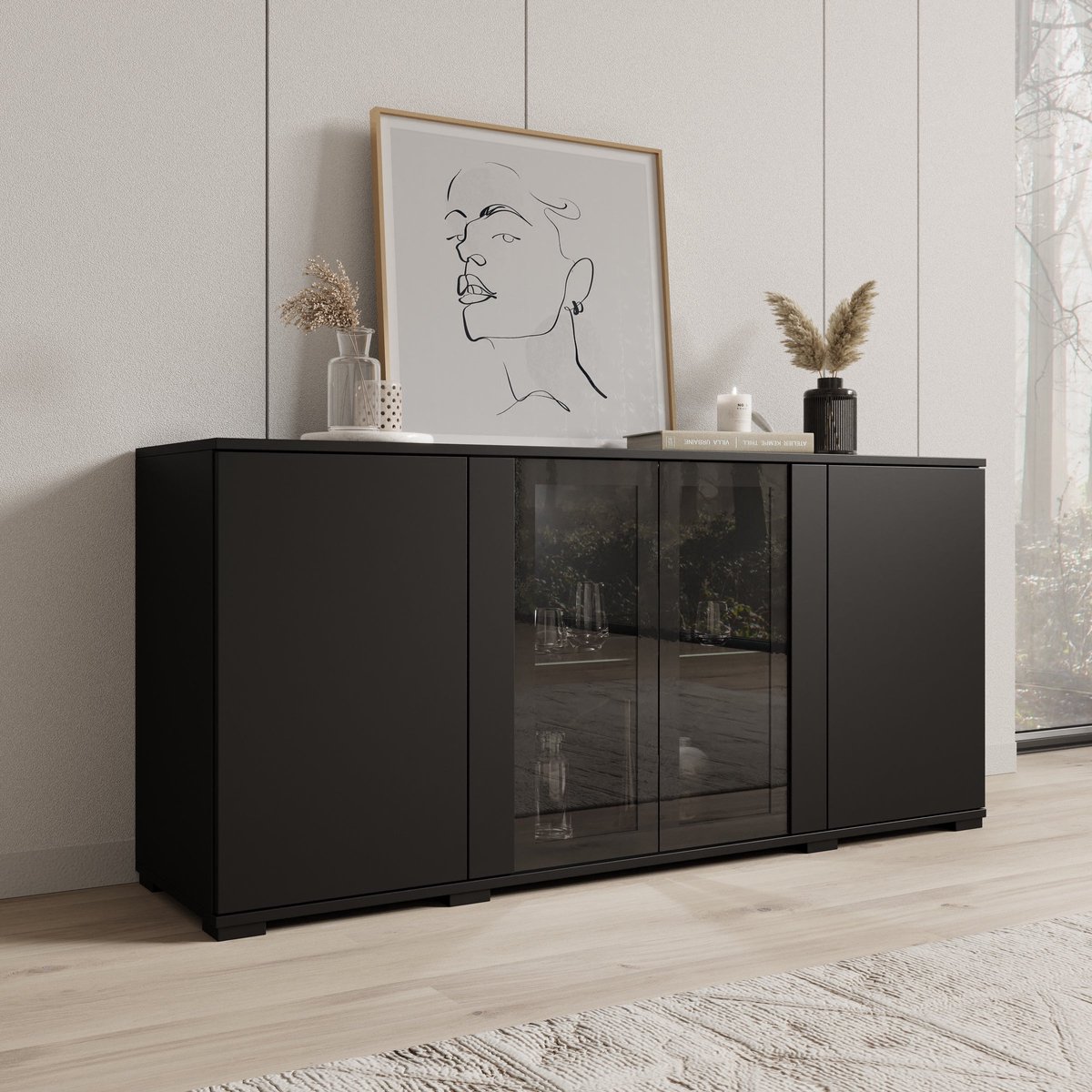 MEUBELLA Cres 2 - Dressoir - Zwart - 150x40x70 cm
