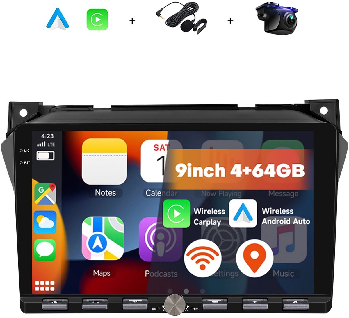 Boscer 2 DIN Android 15 Autoradio - Geschikt voor Suzuki Alto 2009 - Draadloos Apple Carplay & Android Auto - 9 inch HD IPS Touchscreen - 4+64GB - GPS Navigatie - WIFI, Bluetooth & USB - Achteruitrijcamera & Microfoon