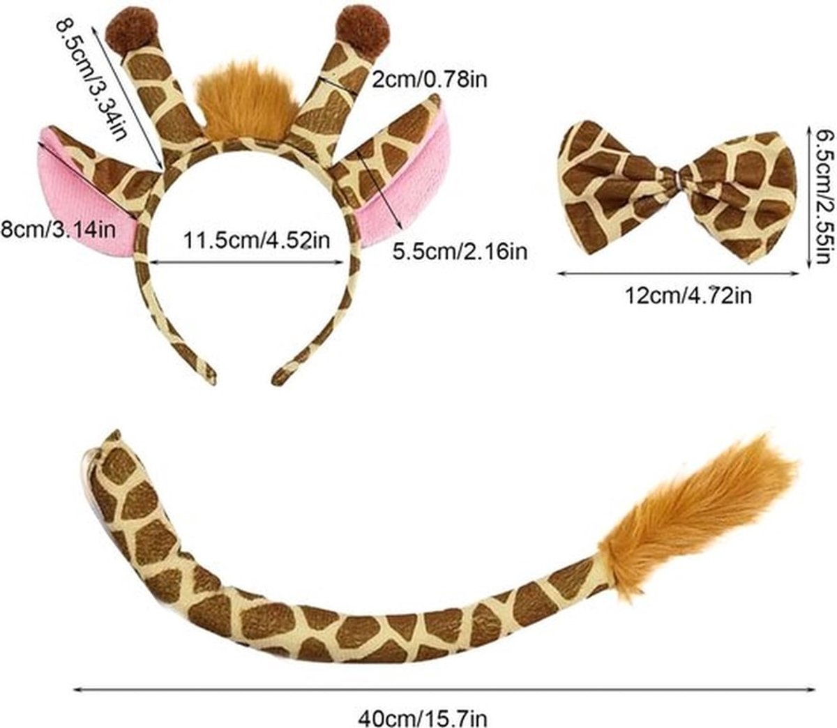 Giraffen Kostuumset - Giraffe Haarband - Vlinderdas - Staart - Dieren Kostuum Kinderen - Cosplay Feestaccessoires - Voor Carnaval/Halloween - Dierenkostuum