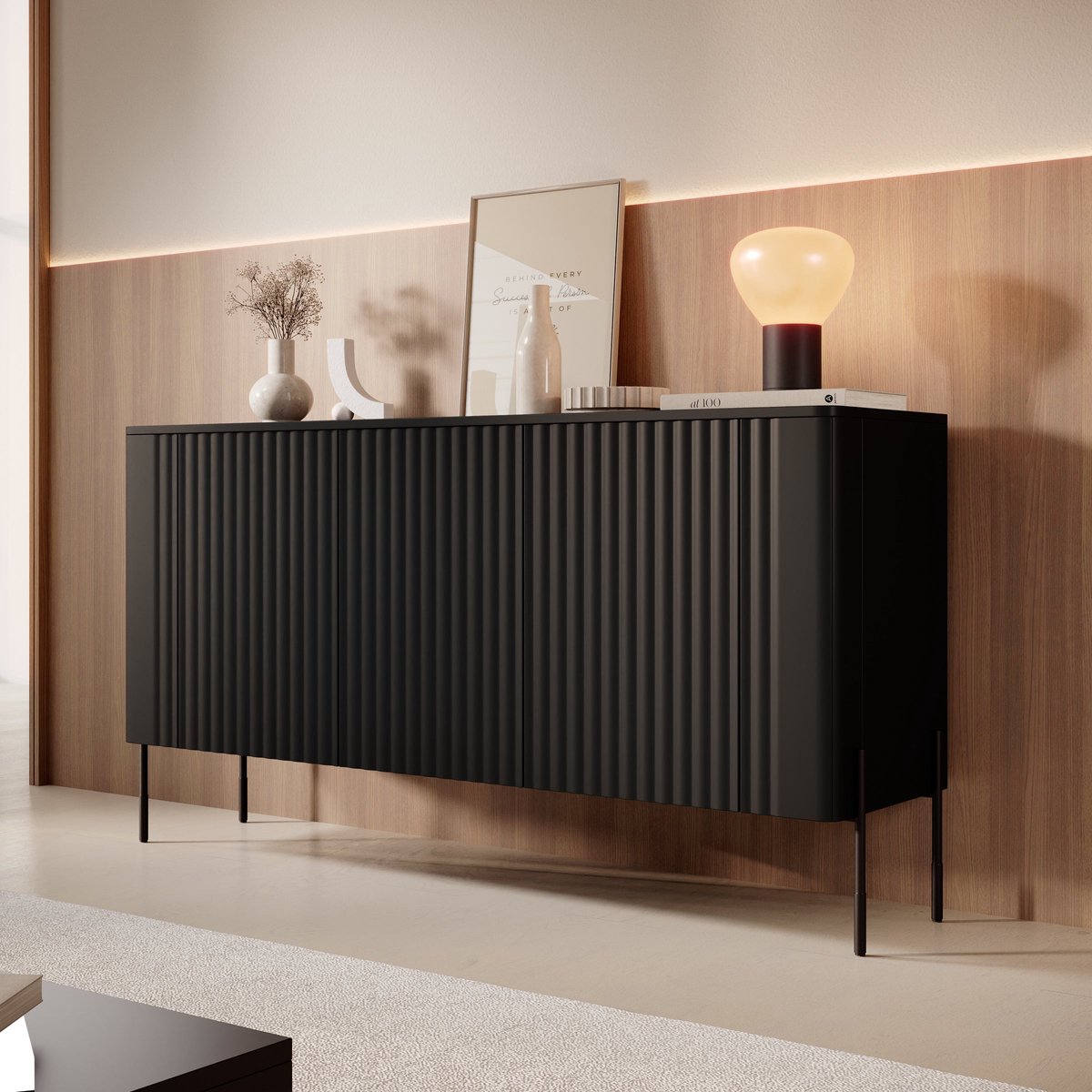 Meubella - Vivi - Dressoir - Zwart - 150 cm