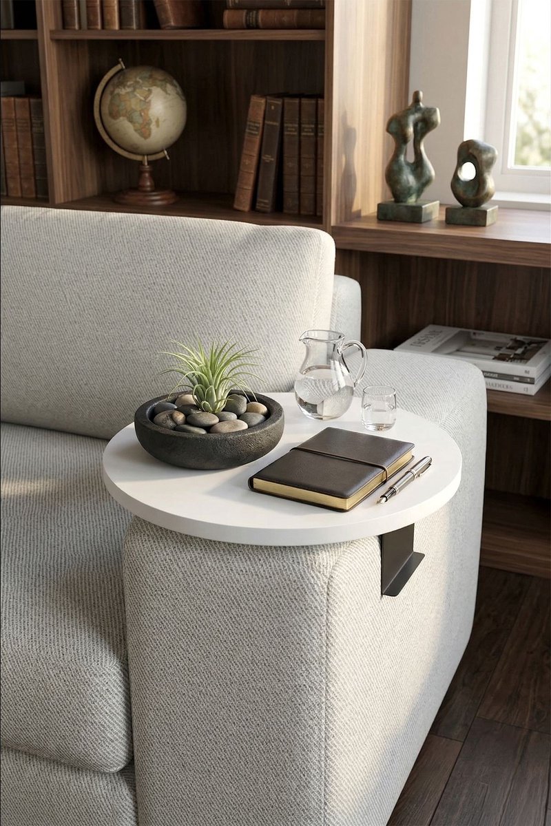 Asir - Armleuningtafel - Wit - 32 x 32 x 10 cm