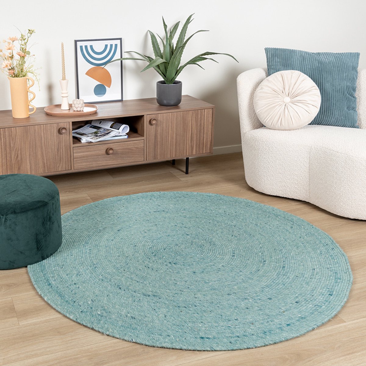 NATURL. Rond wollen vloerkleed - Wise Blauw No. 364 - Ø 100cm