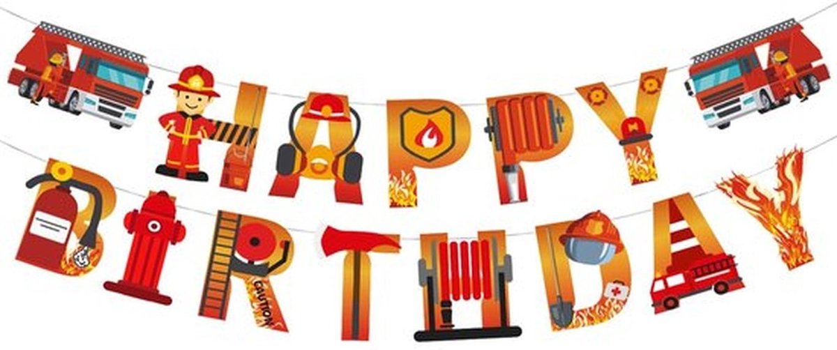 Verjaardagslinger - Brandweer decoratie - Feestelijke sfeer - Kinderen - Vrolijke banner - Verjaardagsfeest - Unisex