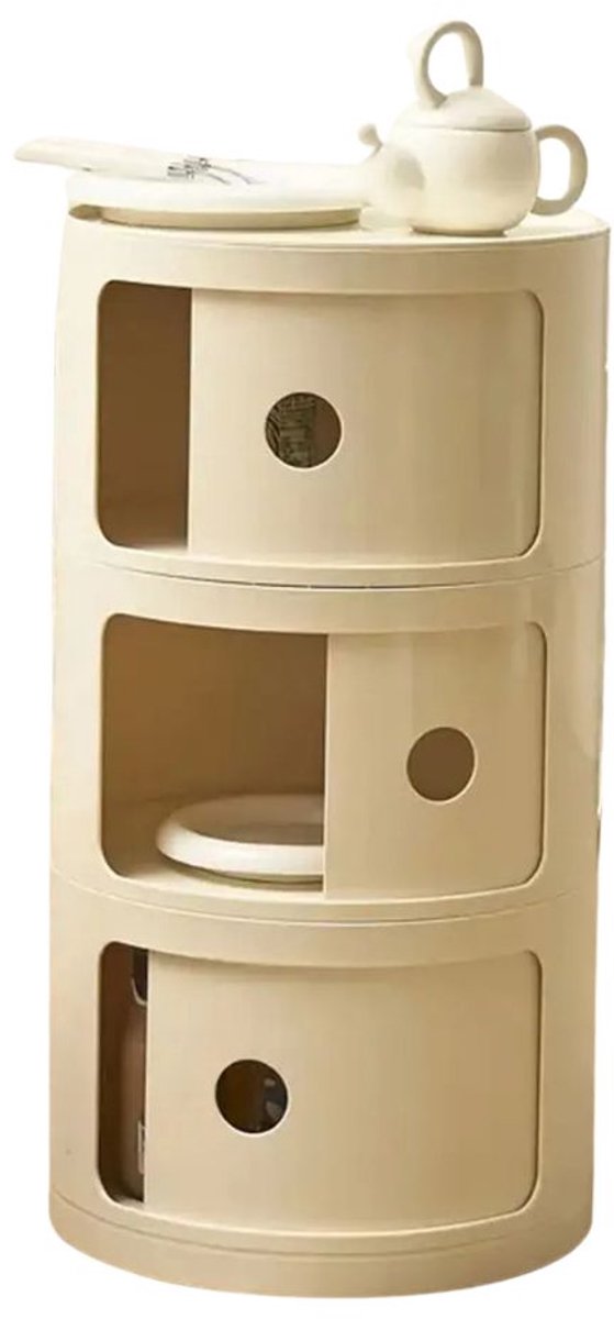 G&G nachtkastje - Bijzettafel - Ladekast - Kruk - Slaapkamer - Kunststof - Rond - Stapelbaar - 40x58cm - Opberger - Beige