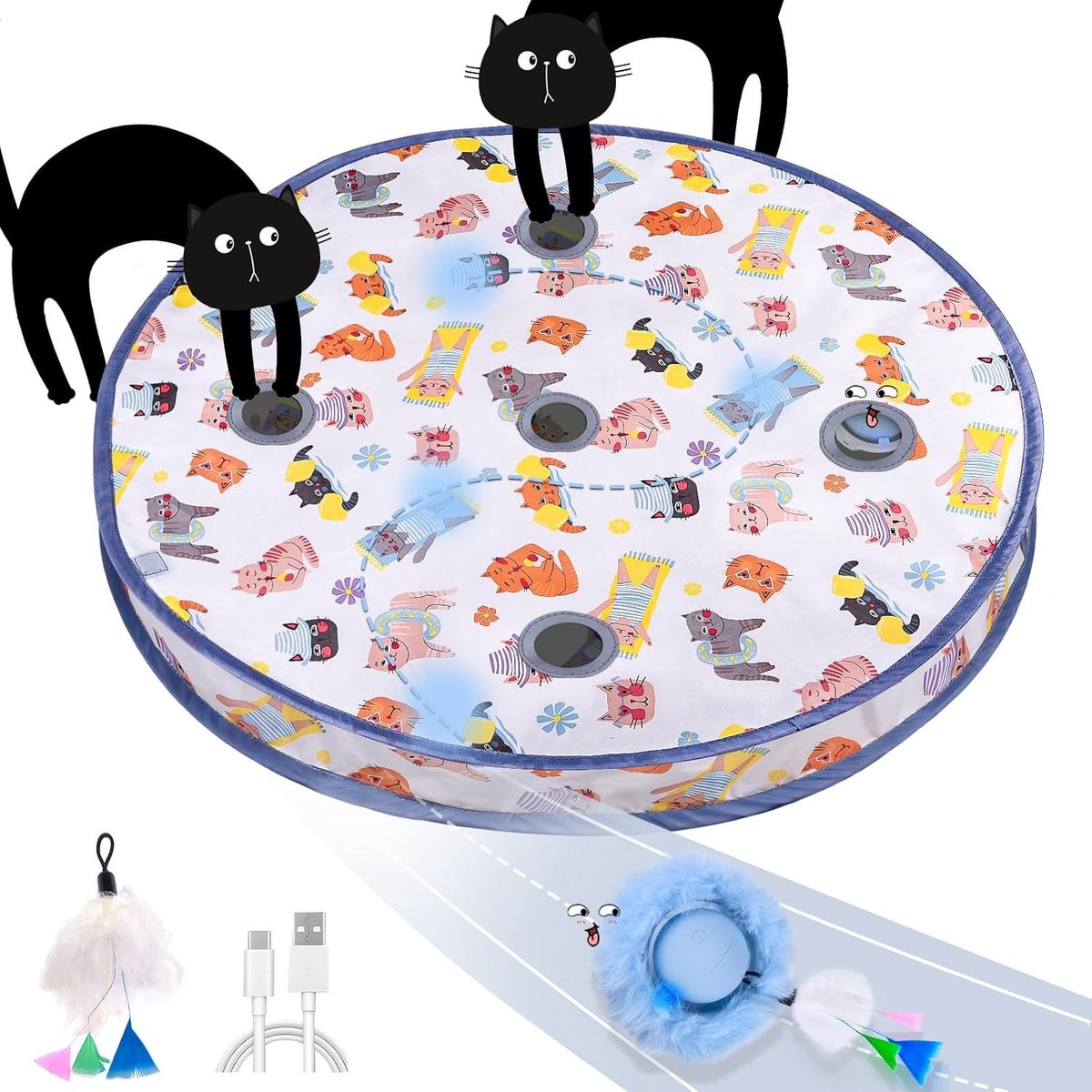 Voerpuzzel voor kat - Blauw - Bewegende Bal met Geluid en Verstopspel - Interactief Speelgoed voor Binnenkatten