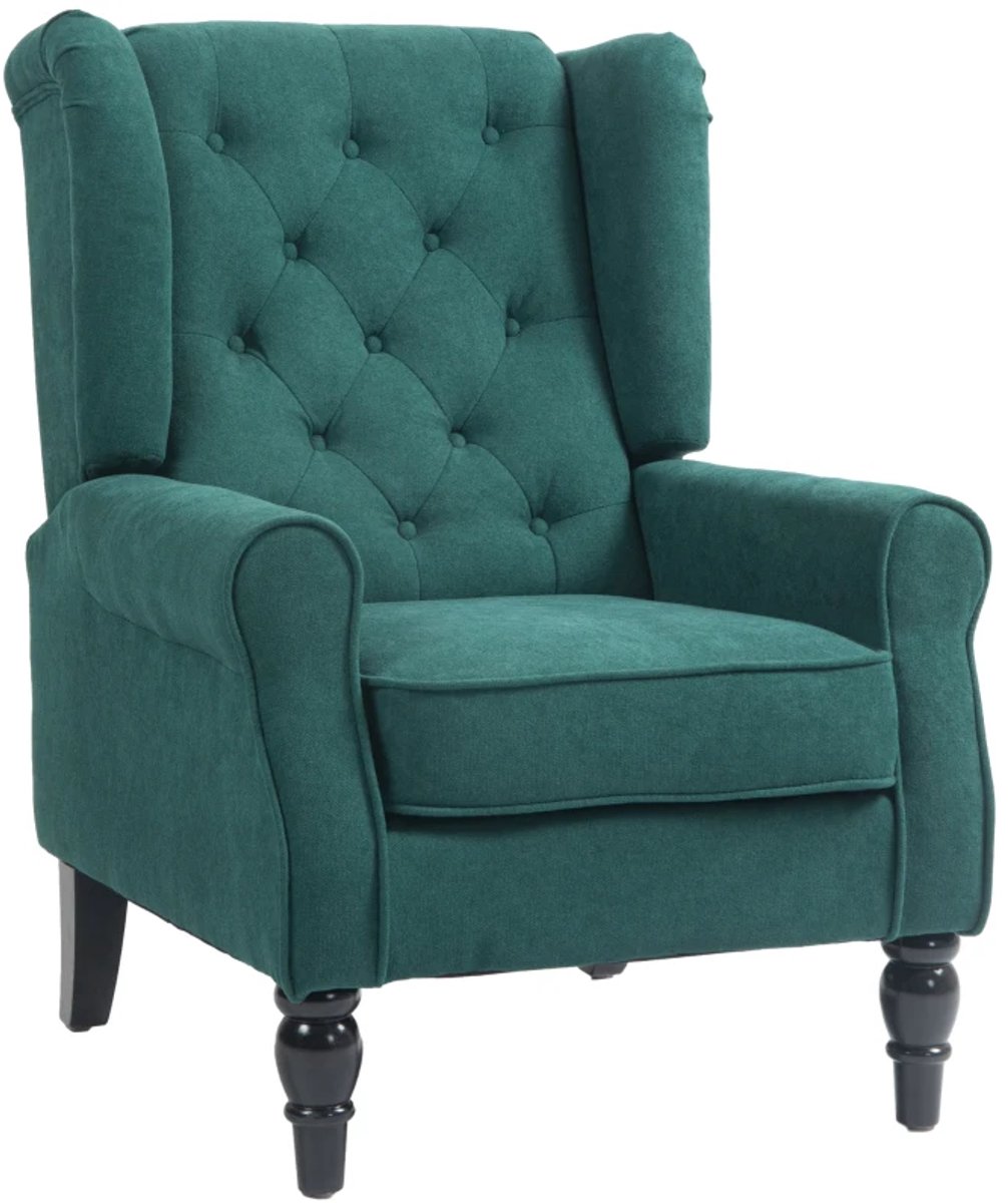 Fauteuil - Elegante Vleugelfauteuil - Dik Gevoerd - Afneembare Hoes - 74 x 86 x 102 cm - Donkergroen