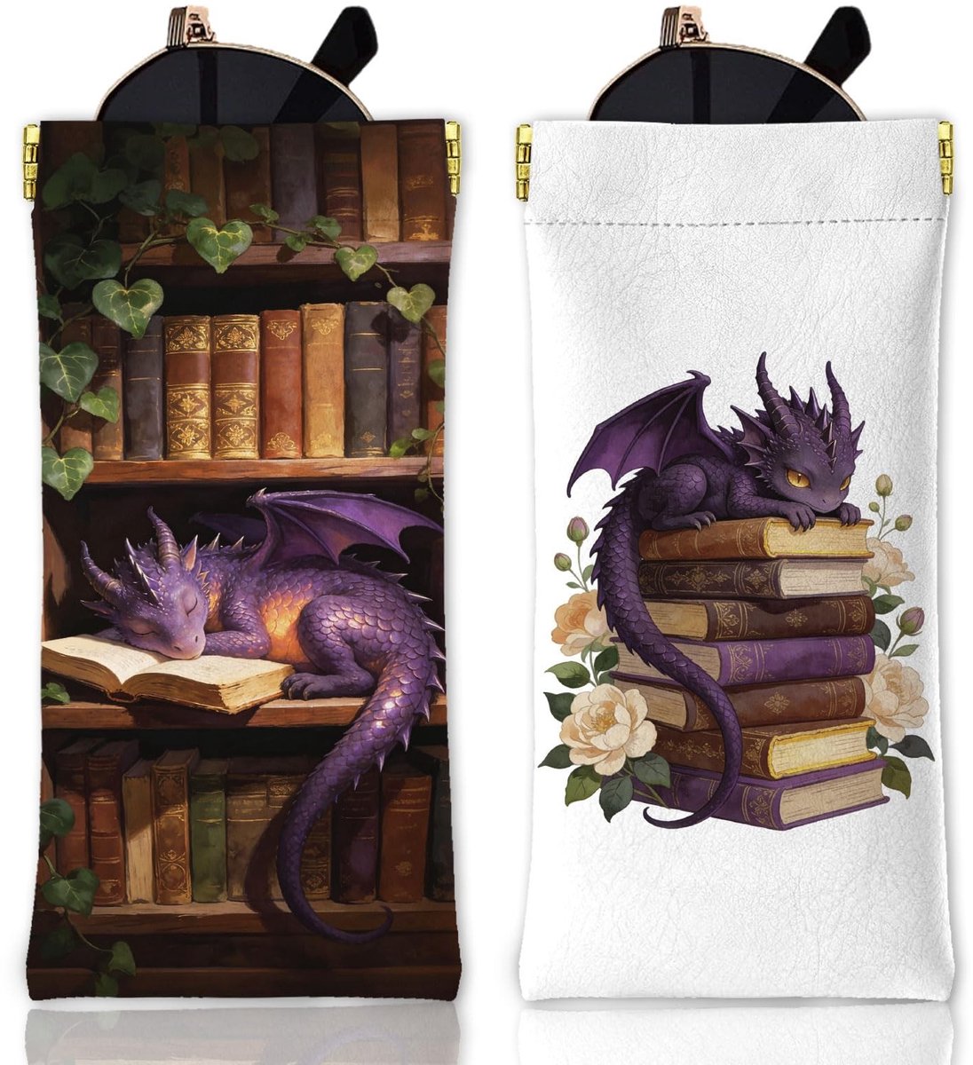Solidchoice - Set van 2 Zachte Brilhoezen met Draken en Boeken