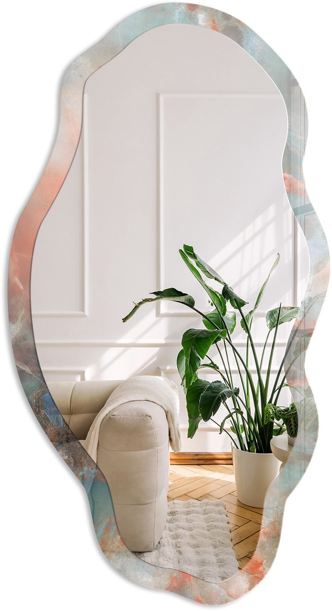 Coloray Levende Steen Spiegel - Groen Strakke Rechthoekige Spiegel - Organische Spiegel - Woonkamer, Kantoor, Hal - Abstract - 45x90 cm - Totale afmeting 52x97 cm