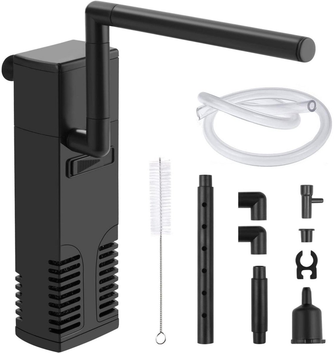 SSTRWGOOD Aquariumfilter - 4W Binnenfilter met 300L/H Capaciteit - Verstelbare Waterstroom en Luchtregelaar - Geschikt voor 60L Aquarium - ABS Materiaal - Incl. Zuignap en Reinigingsborstel - 13.5x4x3.7cm