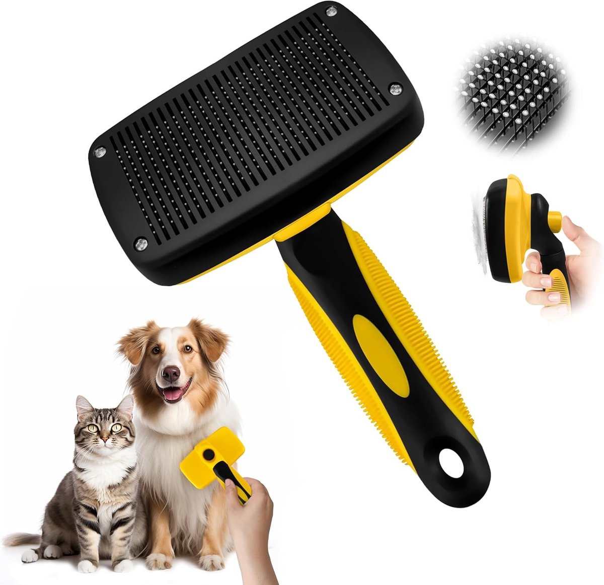 Zachte stoomborstel voor katten - Geel - Zelfreinigende Borstel voor Honden en Katten - Veilige Verzorging voor Gevoelige Huid