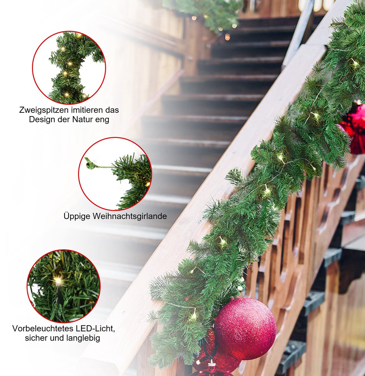 Kerstguirlande met verlichting 5 m - 100 led - groen - warmwit – foto 8