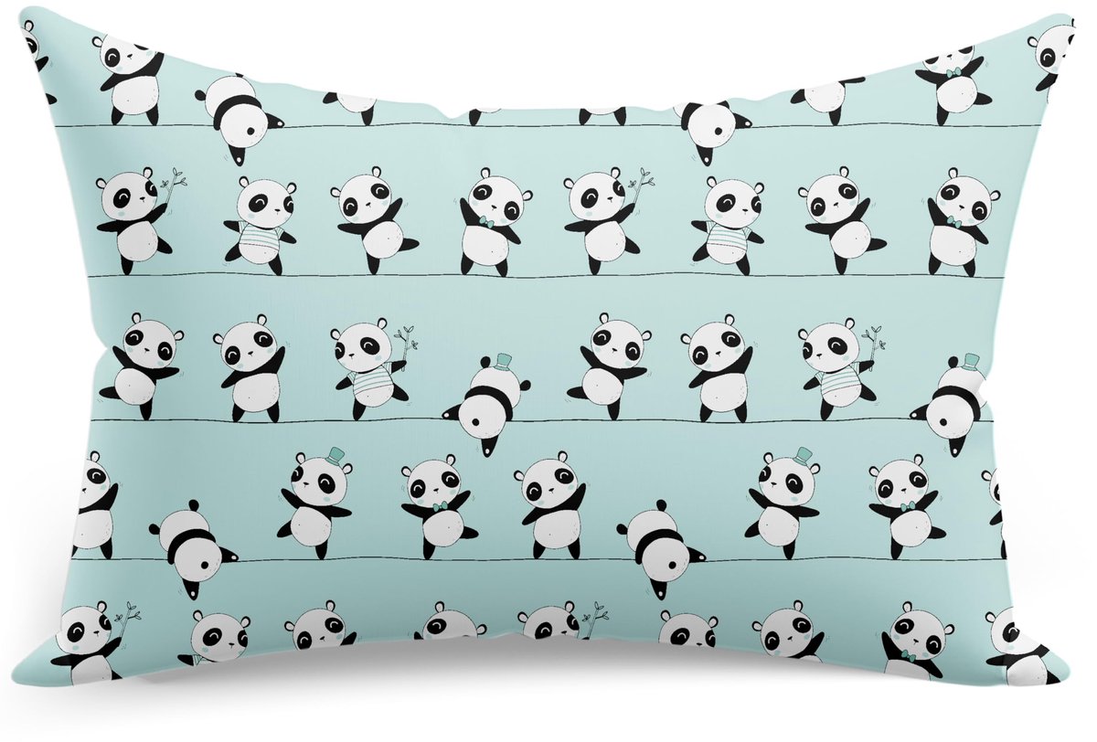 Kopfkussenbezug 20 x 30 cm van 100% katoen, met rits, turquoise panda